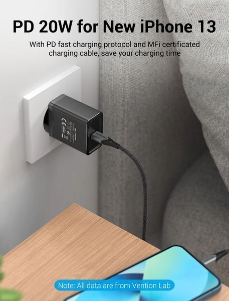 Мережевий зарядний пристрій Vention 1-port USB-C Wall Charger(20W) EU-Plug Black (FADB0-EU) 364887264 фото