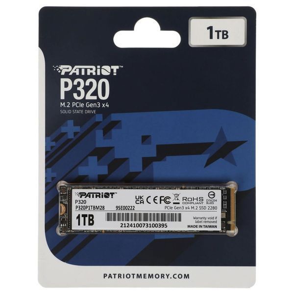 Накопитель SSD M.2 Patriot P320 1TB NVMe 2280 Gen3.0 x4 3D TLC 101980251 фото