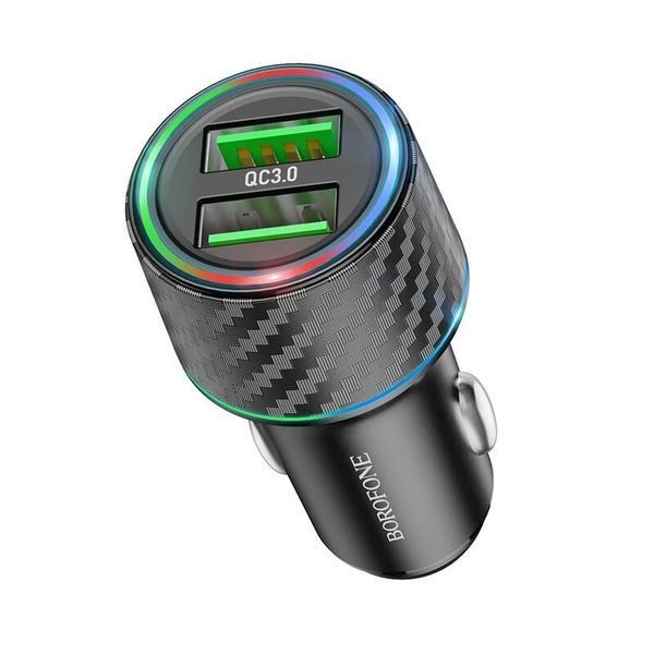 Автомобільний зарядний пристрій BOROFONE BZ21A Brilliant 36W dual port QC3.0 car charger Black 822338889 фото