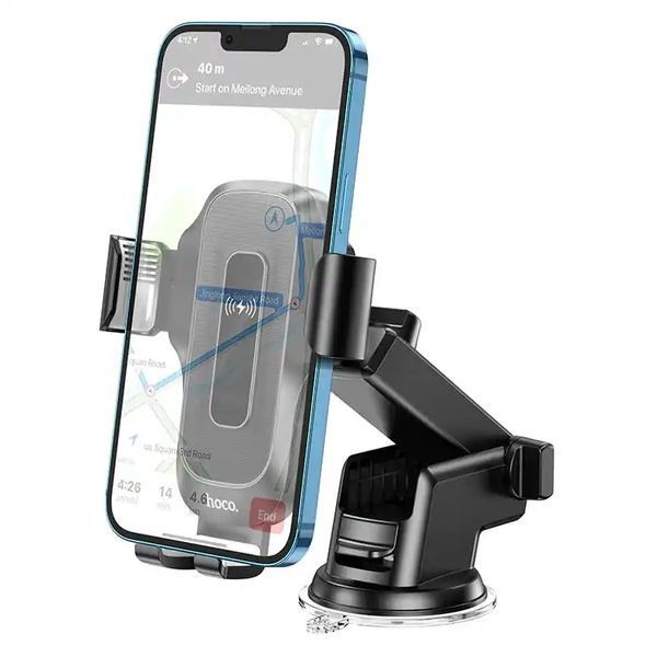 Автодержатель для телефона с БЗУ HOCO HW3 Wise automatic induction wireless fast charging car holder(center console) Black 348989276 фото