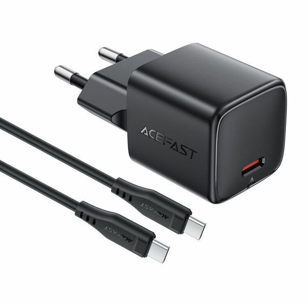 Мережевий зарядний пристрій з кабелем ACEFAST A117 PD20W mini GaN fast charger set(P16),black Black 390579363 фото