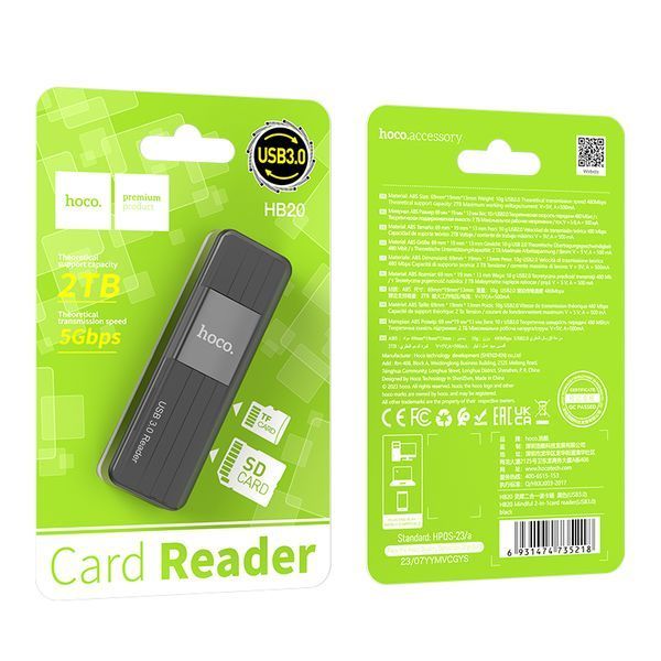 USB-хаб HOCO HB20 Mindful 2-in-1card reader(USB3.0) Black 410461123 фото
