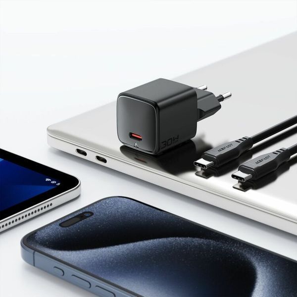 Мережевий зарядний пристрій з кабелем ACEFAST A117 PD20W mini GaN fast charger set(P16),black Black 390579363 фото