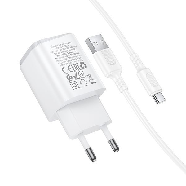Сетевое зарядное устройство BOROFONE BAS82A Star single port QC3.0 charger set (Type-C) (EU) White 998825191 фото