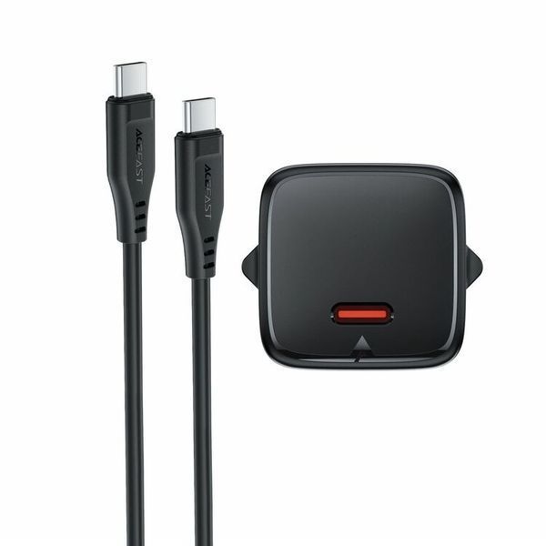 Мережевий зарядний пристрій з кабелем ACEFAST A117 PD20W mini GaN fast charger set(P16),black Black 390579363 фото