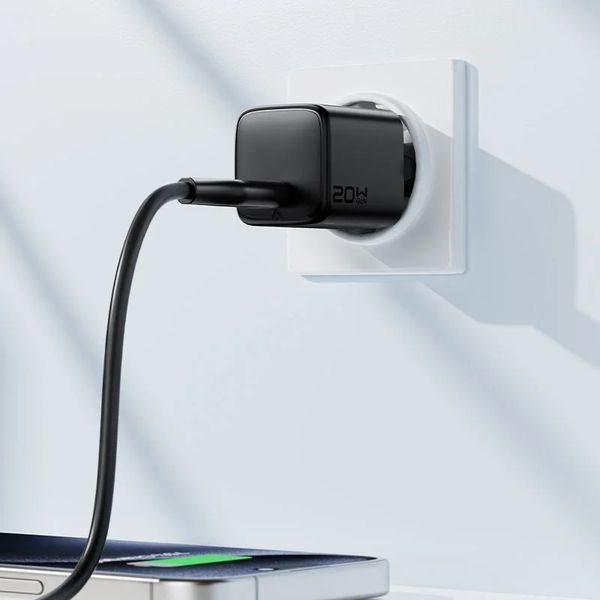 Мережевий зарядний пристрій з кабелем ACEFAST A117 PD20W mini GaN fast charger set(P16),black Black 390579363 фото