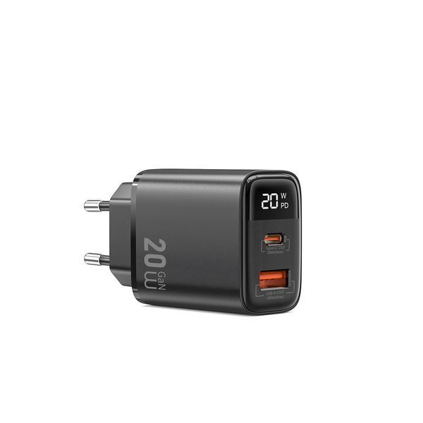 Мережевий зарядний пристрій WIWU 20W Firefly GaN Fast Charger 1A+1C with digital display Wi-G009 EU Black 940096028 фото