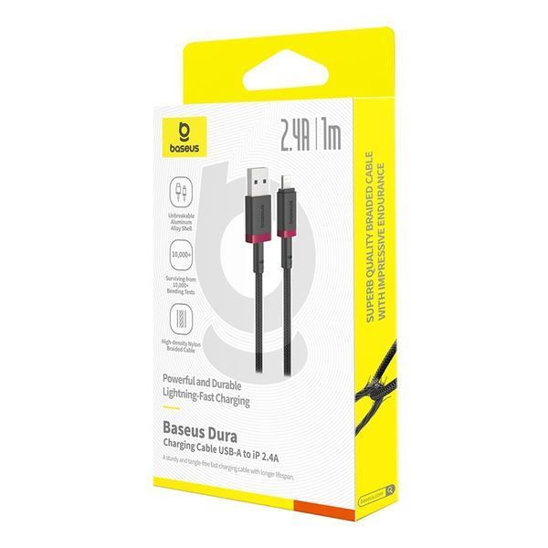 Кабель Baseus Dura Series Fast Charging Cable USB to iP 2.4A 1m Red+Black 312962483 фото