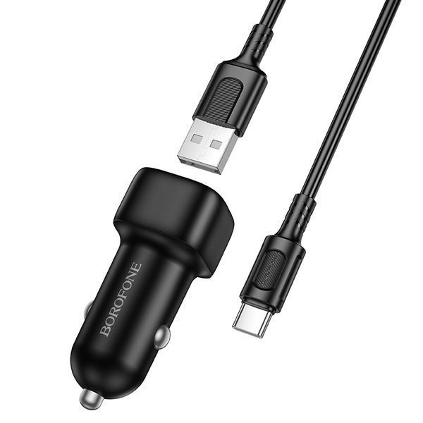 Автомобільний зарядний пристрій BOROFONE BZ34 Cloud single port QC3.0 car charger set(Type-C) Black 433110490 фото
