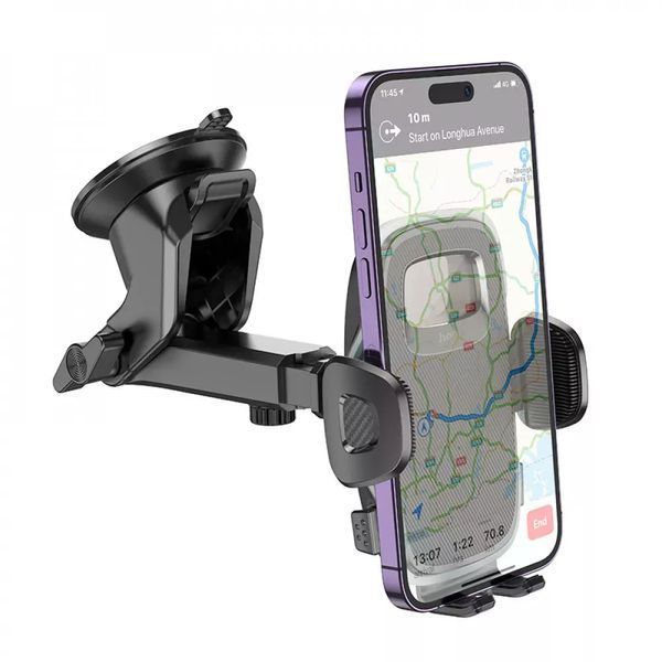 Автодержатель для телефона HOCO H15 Fair push-type car holder(center console) Black 475887186 фото