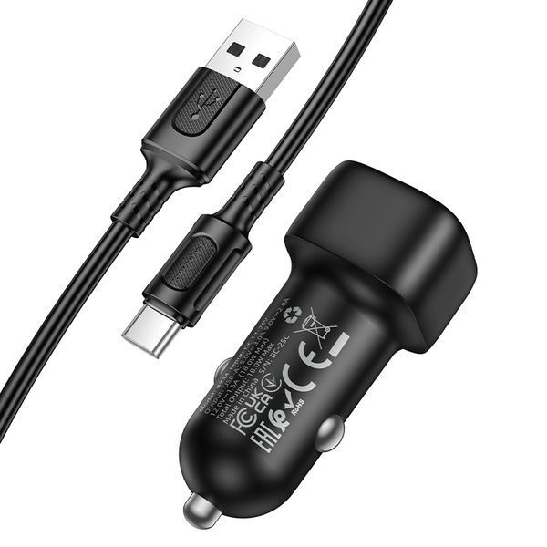 Автомобільний зарядний пристрій BOROFONE BZ34 Cloud single port QC3.0 car charger set(Type-C) Black 433110490 фото