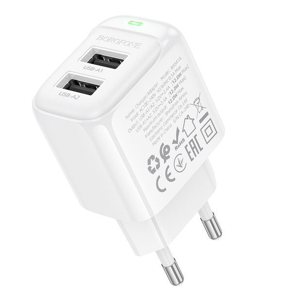 Мережевий зарядний пристрій BOROFONE BAS41A Potential dual-port charger White 917428355 фото
