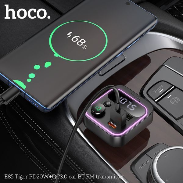 АЗП з FM-модулятором HOCO E85 Tiger PD20W+QC3.0 car BT FM transmitter Black 854378519 фото