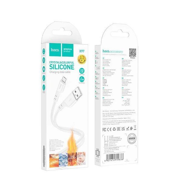 Кабель HOCO X97 Crystal color silicone charging data cable Micro white 772581927 фото