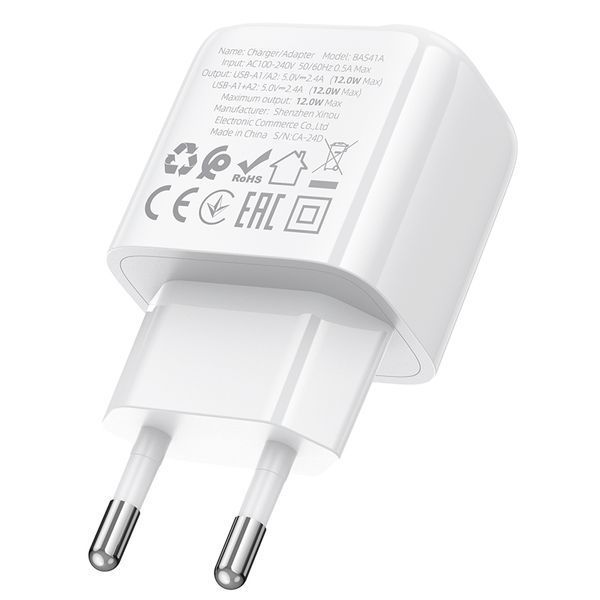 Мережевий зарядний пристрій BOROFONE BAS41A Potential dual-port charger White 917428355 фото