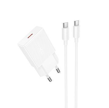 Мережевий зарядний пристрій з кабелем HOCO N72 Speed single-port PD20W ultra-thin charger set(C to C)(EU) 325987032 фото