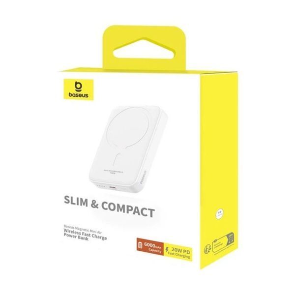 Зовнішній акумулятор Baseus Magnetic Mini Air Wireless Fast Charge Power Bank 6000mAh 20W Stellar White（With Simple Series Charging Cable Type-C to 420633887 фото