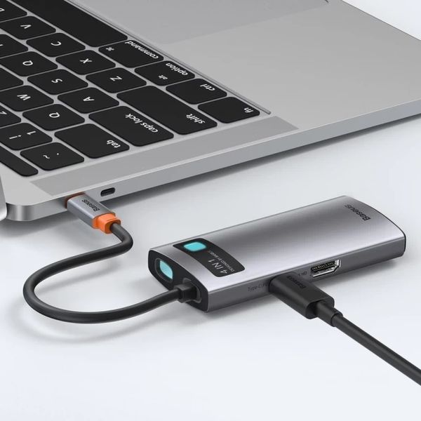 USB-хаб Baseus Metal Gleam Series 4-in-1 Multifunctional Type-C HUB Docking Station Gray（Type-C to HDMI*1+USB3.0*1+USB2.0*1+PD*1） 799347347 фото