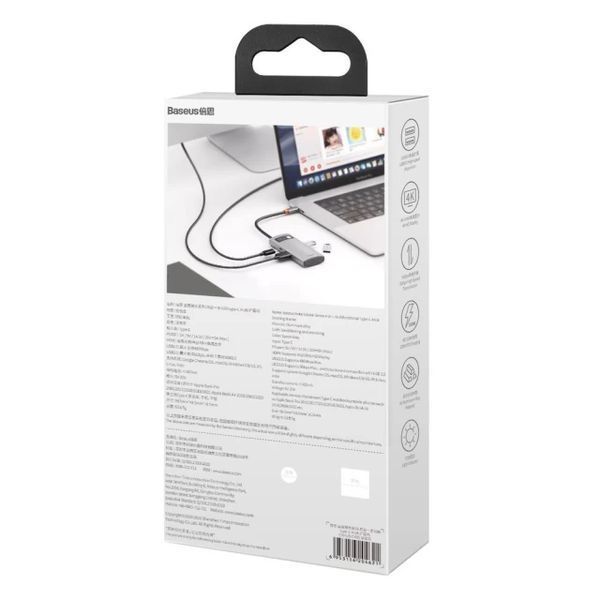 USB-хаб Baseus Metal Gleam Series 4-in-1 Multifunctional Type-C HUB Docking Station Gray（Type-C to HDMI*1+USB3.0*1+USB2.0*1+PD*1） 799347347 фото