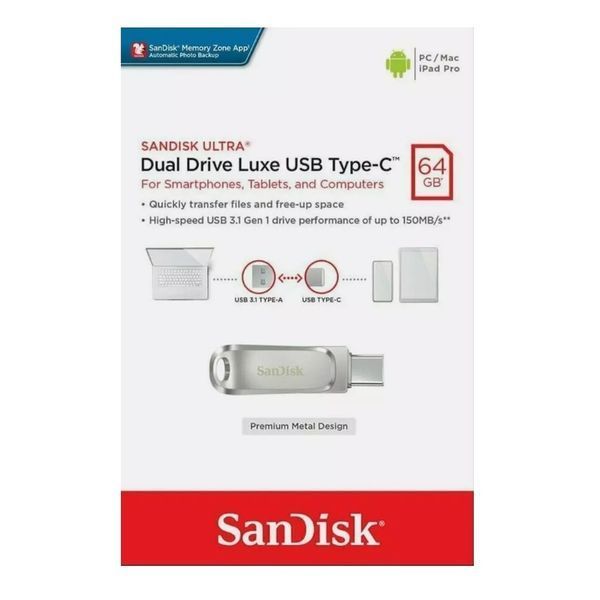 Флеш-накопичувач SanDisk USB 3.1 Ultra Dual Luxe Type-C 64Gb (150 Mb/s) 582775664 фото