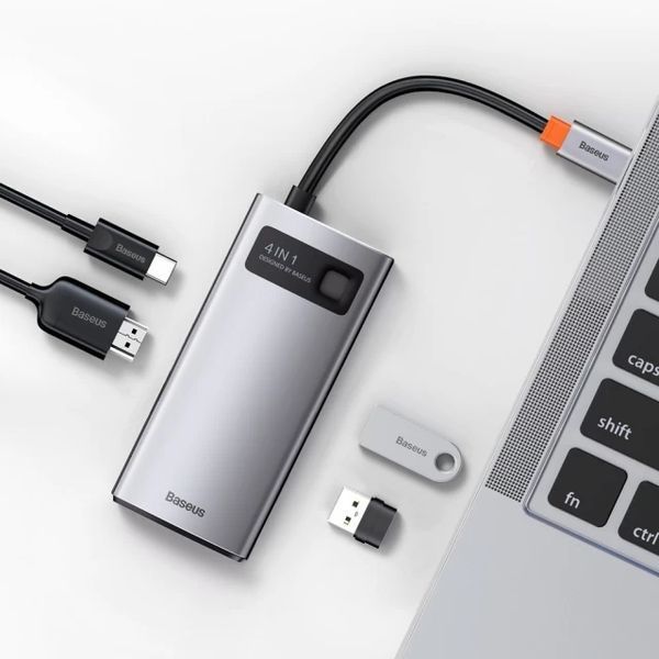 USB-хаб Baseus Metal Gleam Series 4-in-1 Multifunctional Type-C HUB Docking Station Gray（Type-C to HDMI*1+USB3.0*1+USB2.0*1+PD*1） 799347347 фото