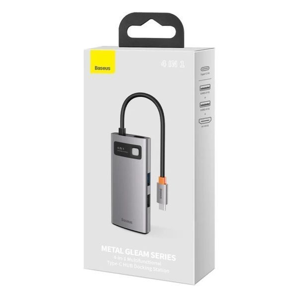 USB-хаб Baseus Metal Gleam Series 4-in-1 Multifunctional Type-C HUB Docking Station Gray（Type-C to HDMI*1+USB3.0*1+USB2.0*1+PD*1） 799347347 фото