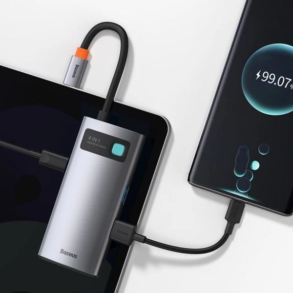 USB-хаб Baseus Metal Gleam Series 4-in-1 Multifunctional Type-C HUB Docking Station Gray（Type-C to HDMI*1+USB3.0*1+USB2.0*1+PD*1） 799347347 фото