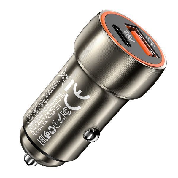Автомобільний зарядний пристрій HOCO Z46A Blue whale PD20W+QC3.0 car charger Metal Gray 860208447 фото