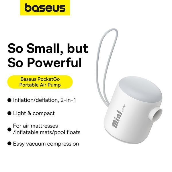 Портативний насос для матраців Baseus PocketGo Portable Air Pump Stellar White 319406833 фото