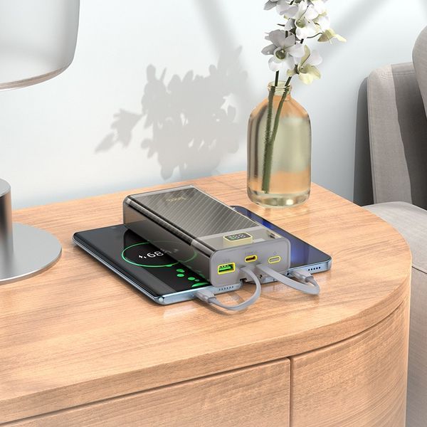 Зовнішній акумулятор HOCO J104A Discovery edition 22.5W fully compatible power bank with cable(20000mAh) Gray 256216487 фото