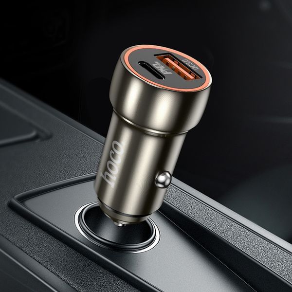 Автомобільний зарядний пристрій HOCO Z46A Blue whale PD20W+QC3.0 car charger Metal Gray 860208447 фото