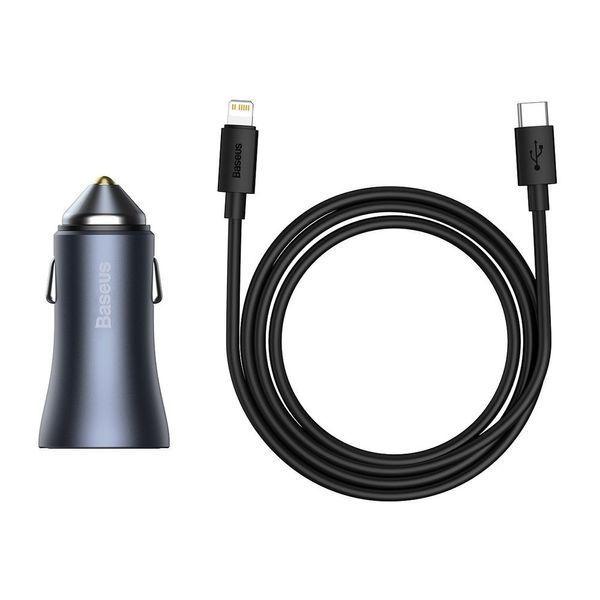 Автомобільний зарядний пристрій Baseus Golden Contactor Pro Dual Car Charger U+C 40W (With Cable Type-C/ iP 1m) Dark Grey 205135734 фото