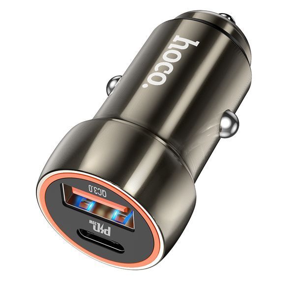 Автомобільний зарядний пристрій HOCO Z46A Blue whale PD20W+QC3.0 car charger Metal Gray 860208447 фото