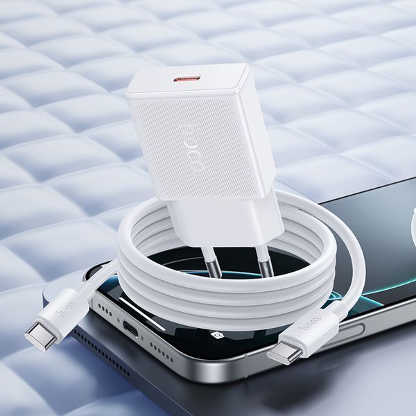 Сетевое зарядное устройство с кабелем HOCO N72 Speed single-port PD20W ultra-thin charger set(C to C)(EU) 325987032 фото