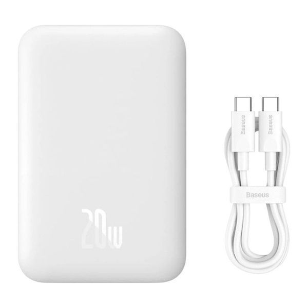 Зовнішній акумулятор Baseus Magnetic Mini Air Wireless Fast Charge Power Bank 6000mAh 20W Stellar White（With Simple Series Charging Cable Type-C to 420633887 фото
