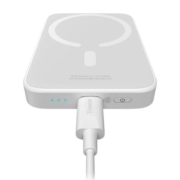 Зовнішній акумулятор Baseus Magnetic Mini Air Wireless Fast Charge Power Bank 6000mAh 20W Stellar White（With Simple Series Charging Cable Type-C to 420633887 фото