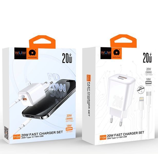 Сетевое зарядное устройство с кабелем WUW-T104L PD20W A+C Lightning kit 708554807 фото