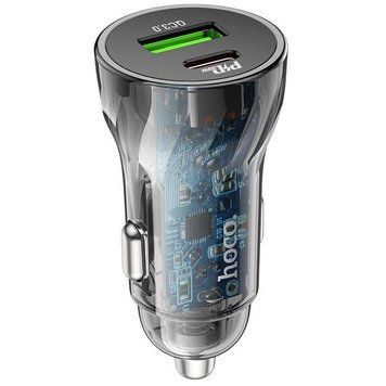 Автомобільний зарядний пристрій HOCO Z47A Transparent Discovery Edition dual port PD30W+QC3.0 car charger Transparent Black 615596522 фото