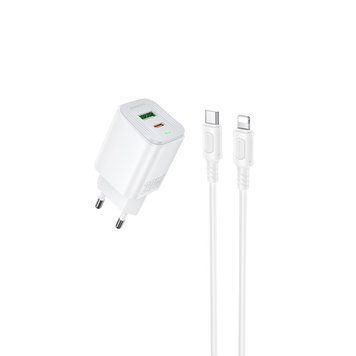 Мережевий зарядний пристрій BOROFONE BAS83A Star PD20W+QC3.0 charger set (C to iP) (EU) White 710530511 фото