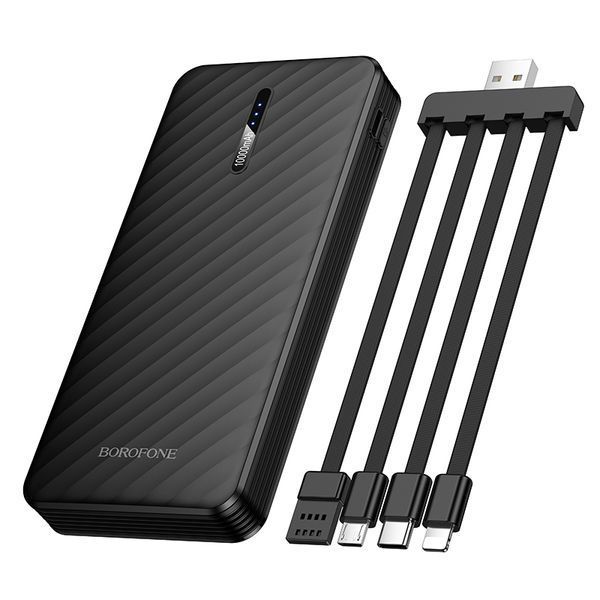 Зовнішній акумулятор BOROFONE BJ84 Smooth power bank with four cables(10000mAh) Black 384602844 фото
