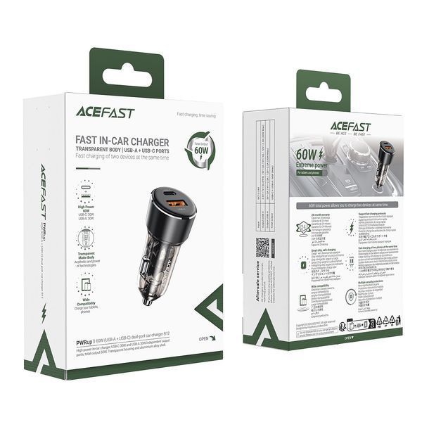 Автомобільний зарядний пристрій ACEFAST B12 60W (USB-A+USB-C) dual-port car charger Black 220605752 фото
