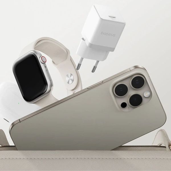 Сетевое зарядное устройство с кабелем Baseus Palm Fast Charger 1C 20W EU Moon White set USB-C to iP 20W 1m 115767885 фото