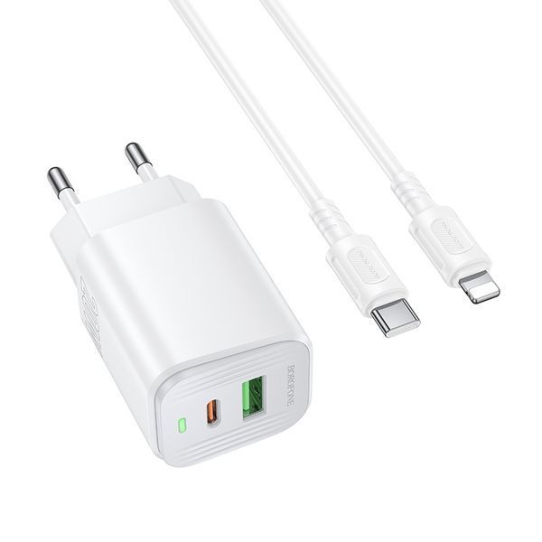 Мережевий зарядний пристрій BOROFONE BAS83A Star PD20W+QC3.0 charger set (C to iP) (EU) White 710530511 фото