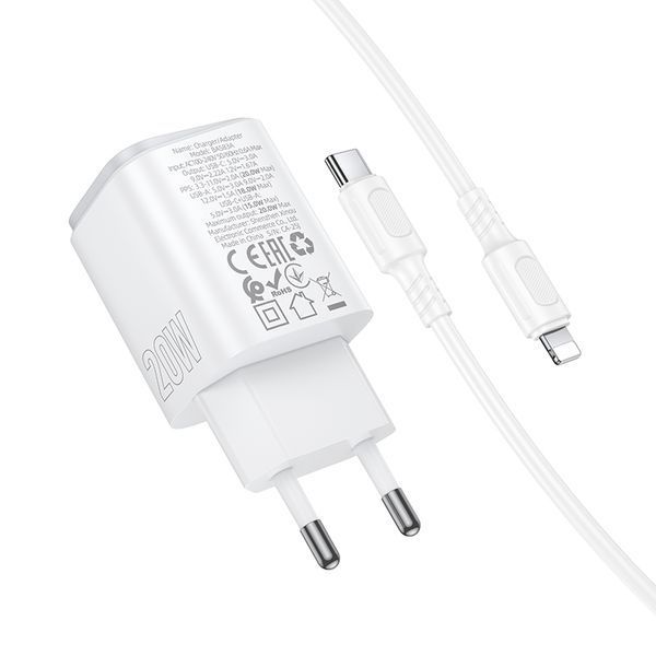 Мережевий зарядний пристрій BOROFONE BAS83A Star PD20W+QC3.0 charger set (C to iP) (EU) White 710530511 фото