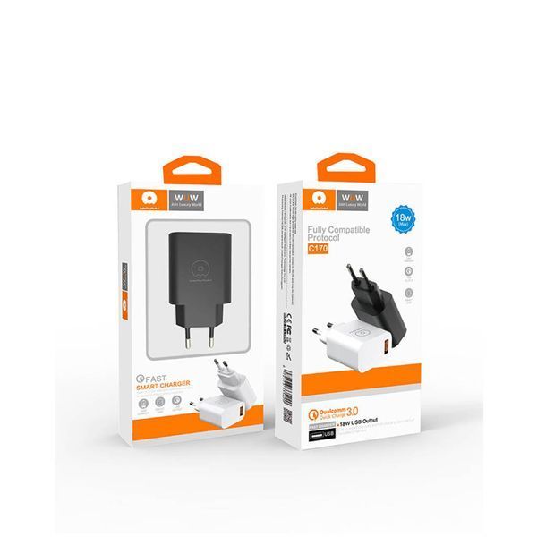 Мережевий зарядний пристрій WUW-C170 QC 3.0 single USB charger 18W 271004282 фото