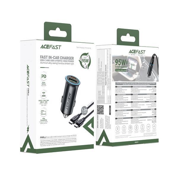 Автомобільний зарядний пристрій ACEFAST B16 95W (USB-A+USB-C) dual port metal car charger set (P5) Metal Gray 848297508 фото