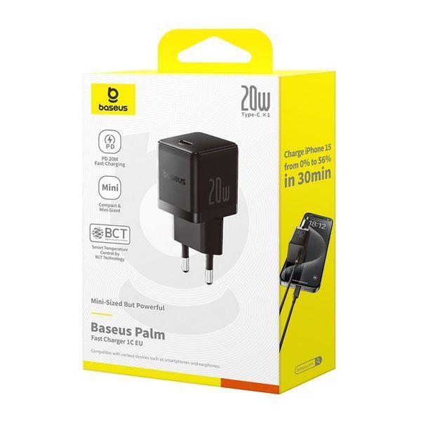 Мережевий зарядний пристрій Baseus Palm Fast Charger 1C 20W EU Cluster Black 803906603 фото