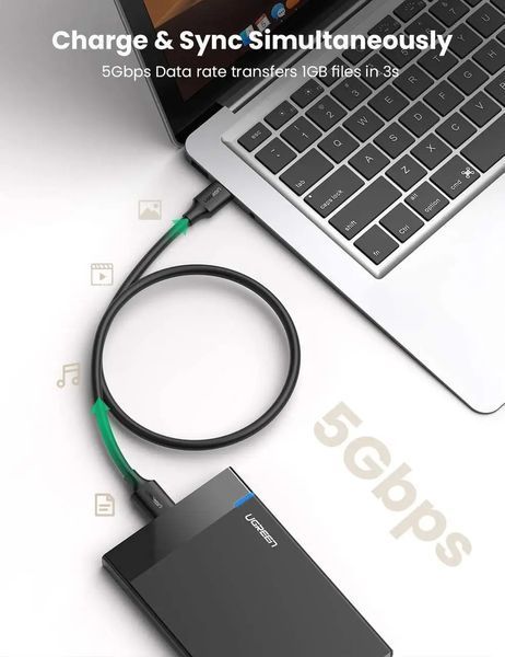 Кабель UGREEN US130 USB 3.0 A Male to Micro USB 3.0 Male Cable 0.5m (Black)(UGR-10840) 826157741 фото