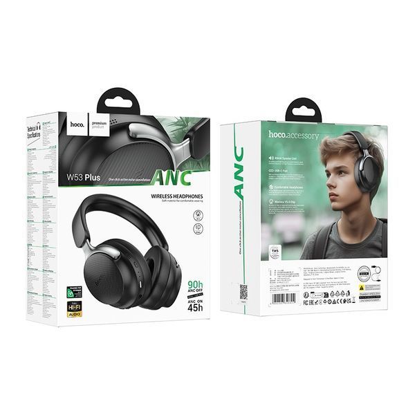 Бездротові накладні навушники HOCO W53 Plus Tone ANC BT headphones Classic Black 834427931 фото