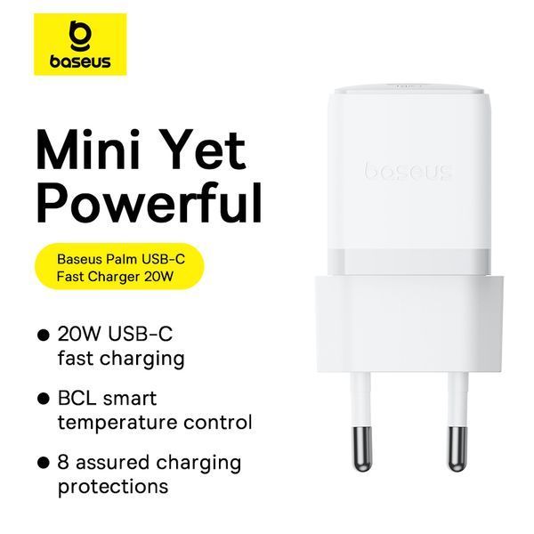 Сетевое зарядное устройство Baseus Palm Fast Charger 1C 20W EU Moon White 304469202 фото